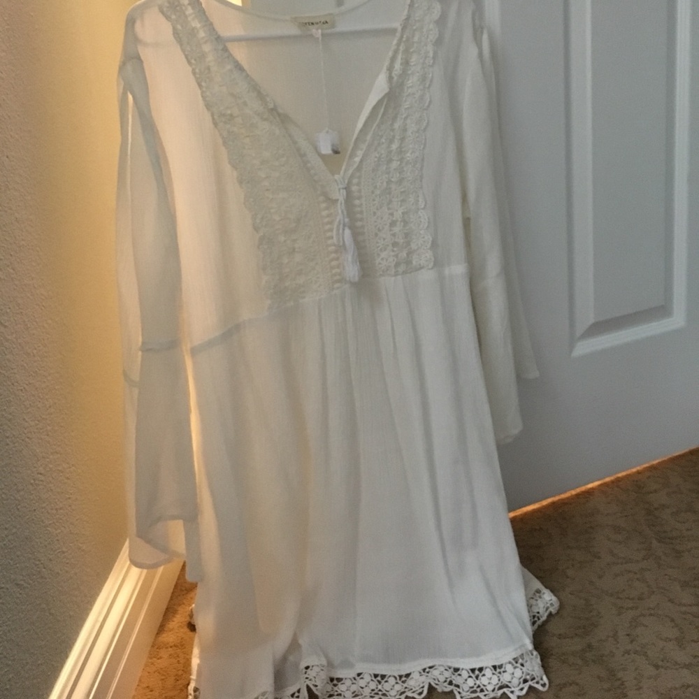 White Bell-Sleeved Dress