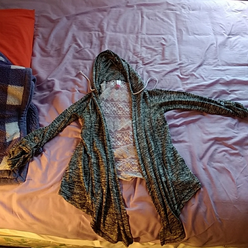 Lacey gray cardigan.