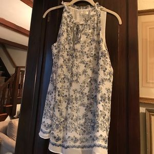 Max Studio Blue print top with tie at neck S