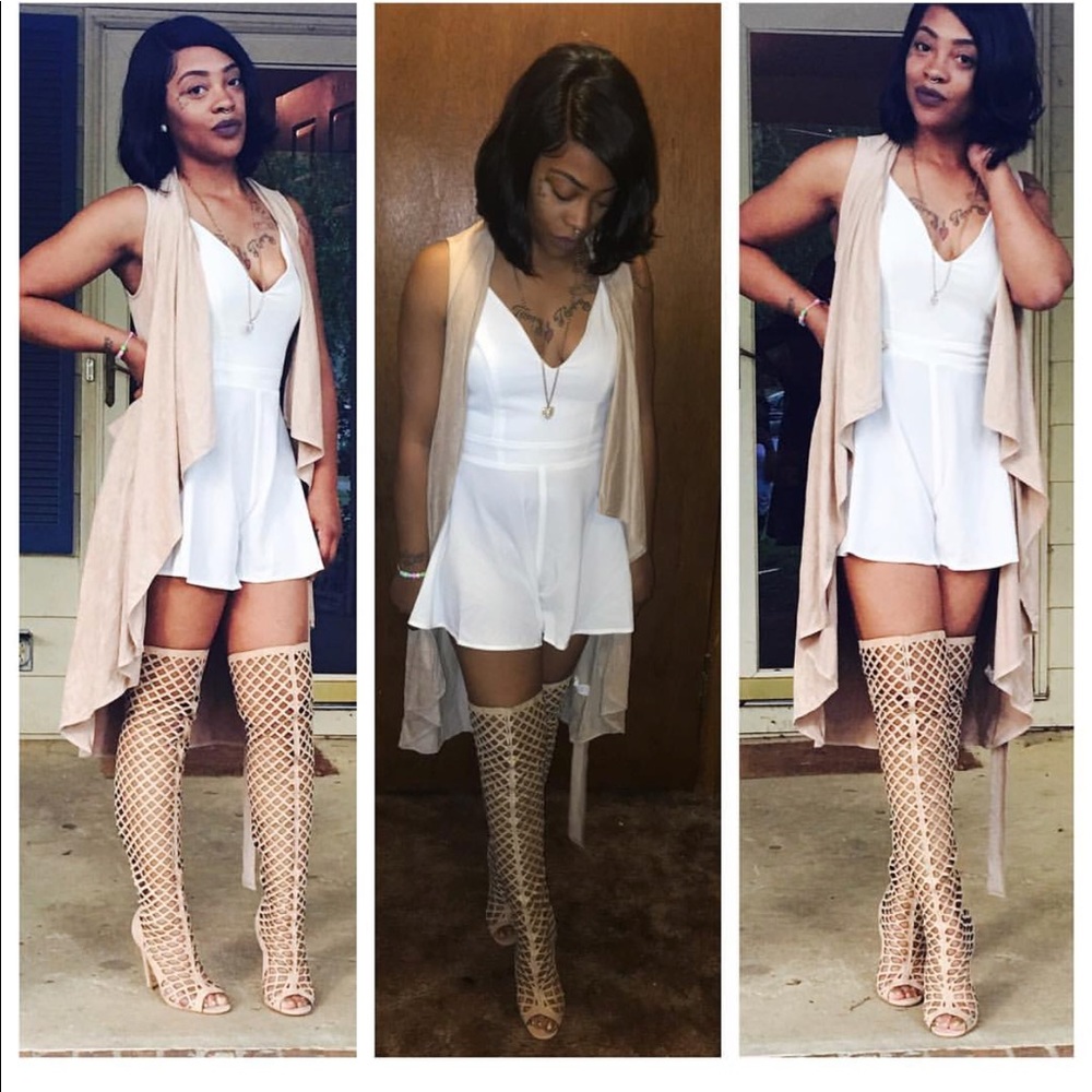 Bundle- Nude sleeves vest with knee high heels