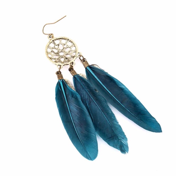 Dream Catcher Feather Blue Earrings - Picture 5 of 6