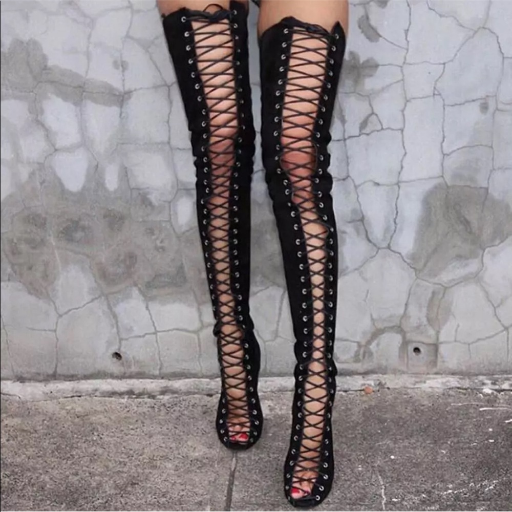 Fun Lace Up Over the Knee Heels