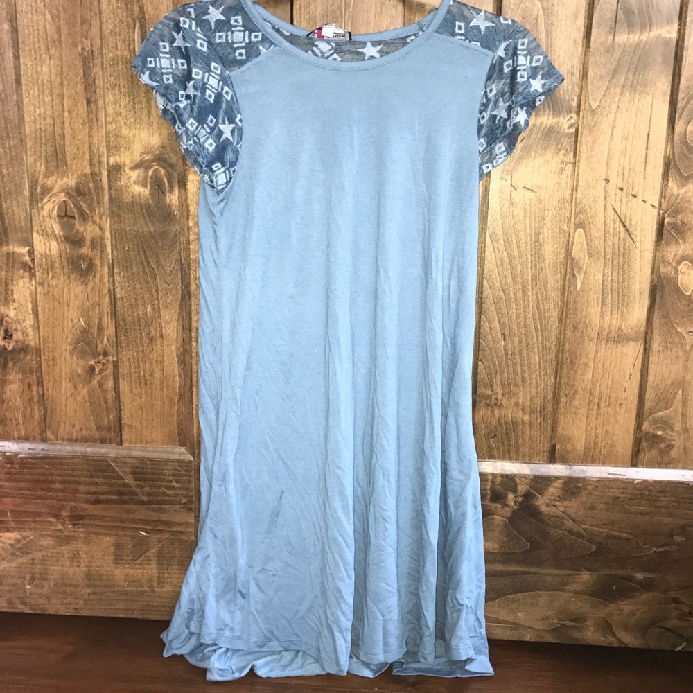 Kids Cornflower Blue dress with mesh sleeves!!