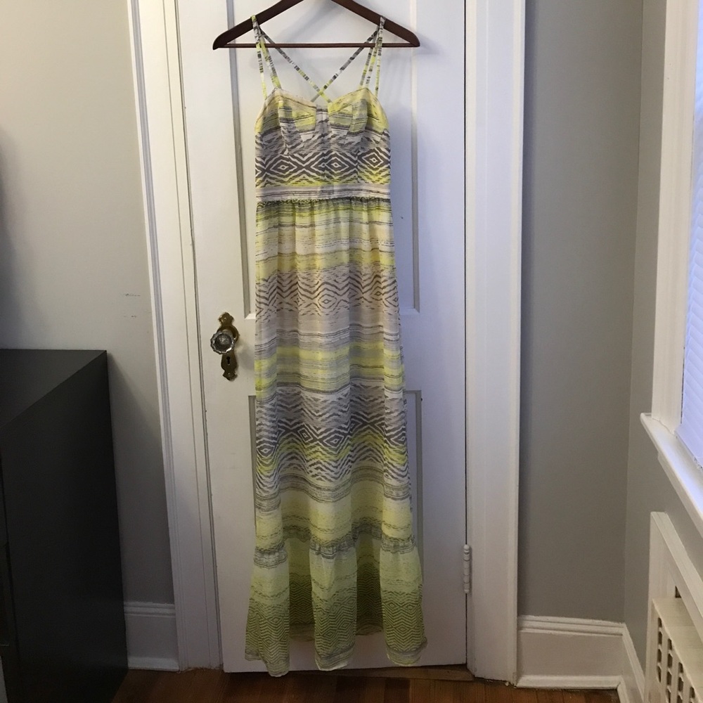 Green and white maxi dress