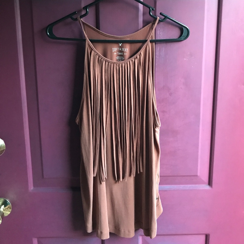 Burnt Orange AE sleeveless tank with fringe