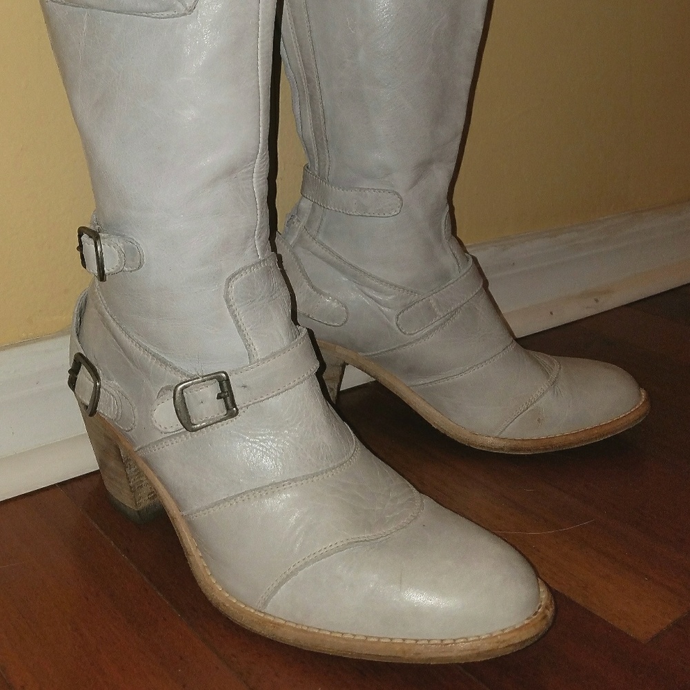 Belstaff Tall Leather Boots  - light grey 46EU
