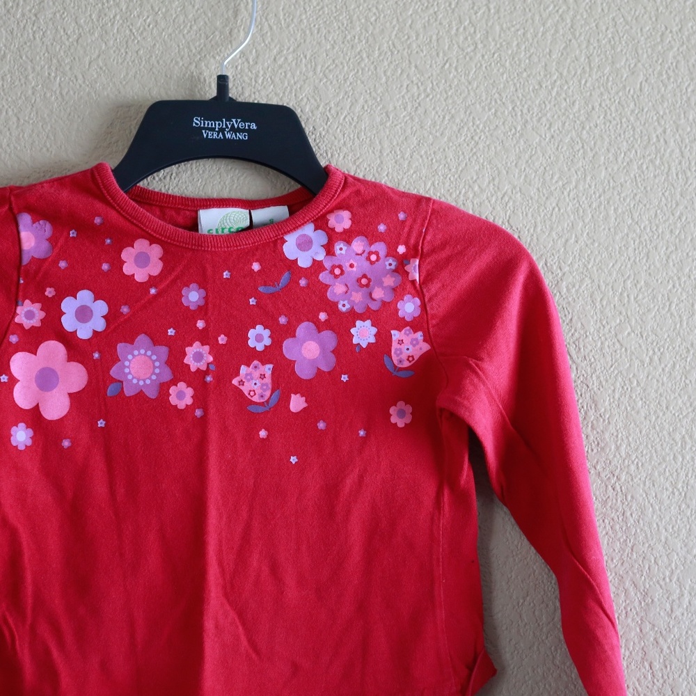 Circo Girl's Red Flower Long Sleeve
