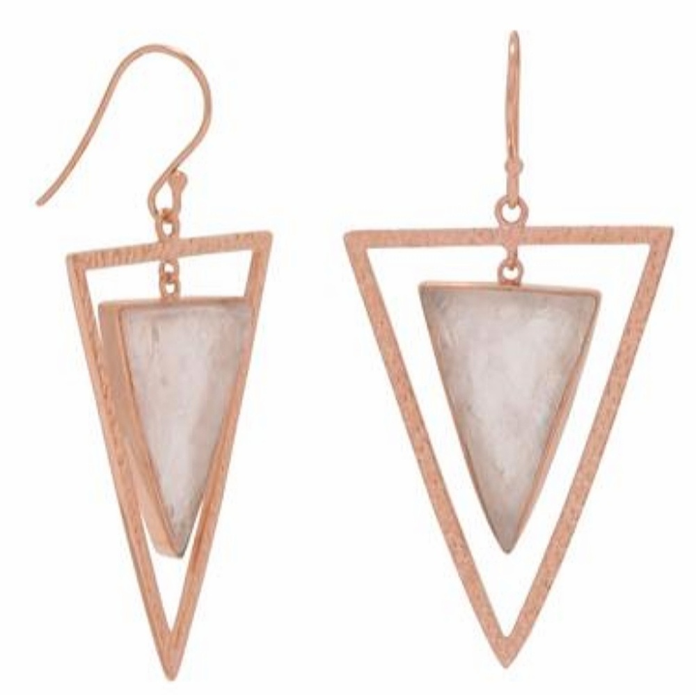 14K ROSE GP ROSE QUARTZ TRIANGLE EARRINGS