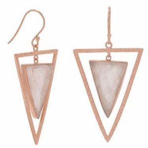 14K ROSE GP ROSE QUARTZ TRIANGLE EARRINGS