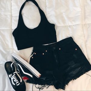 Black crop halter top