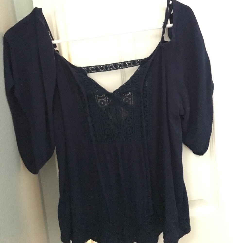 Navy Off-The-Shoulder Peasant Blouse
