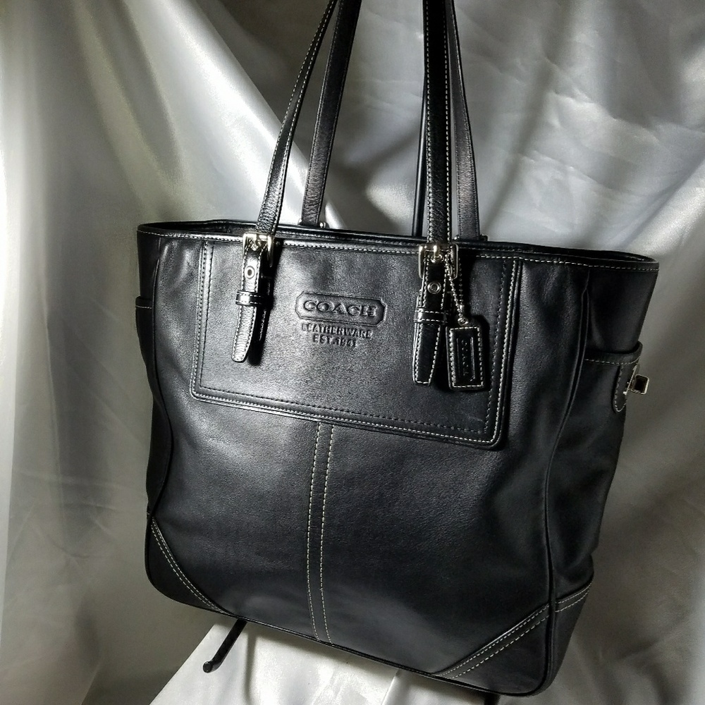 Rare Coach XL Black Leather Hampton Legacy Tote