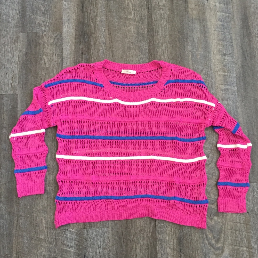 SOLD: Women's Pink, White, & Blue Striped Sweater