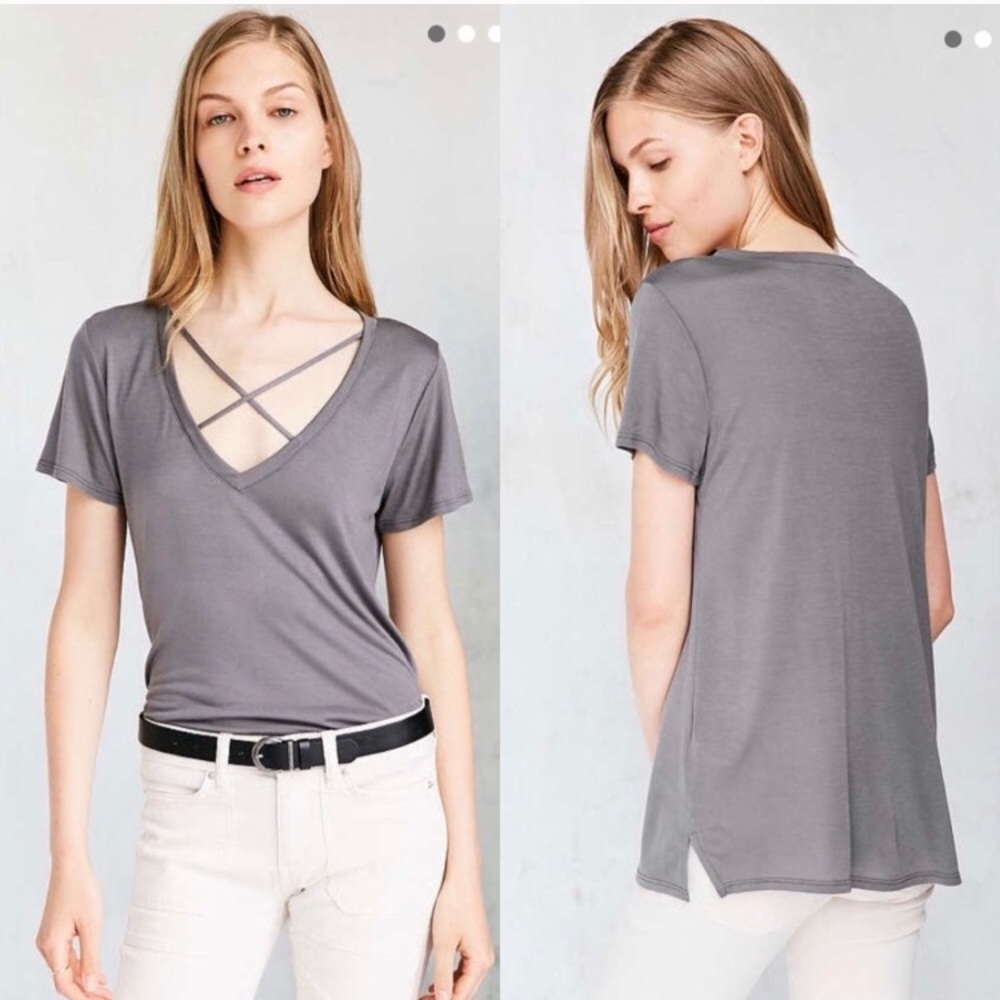 Grey cross-front tee, worn once.