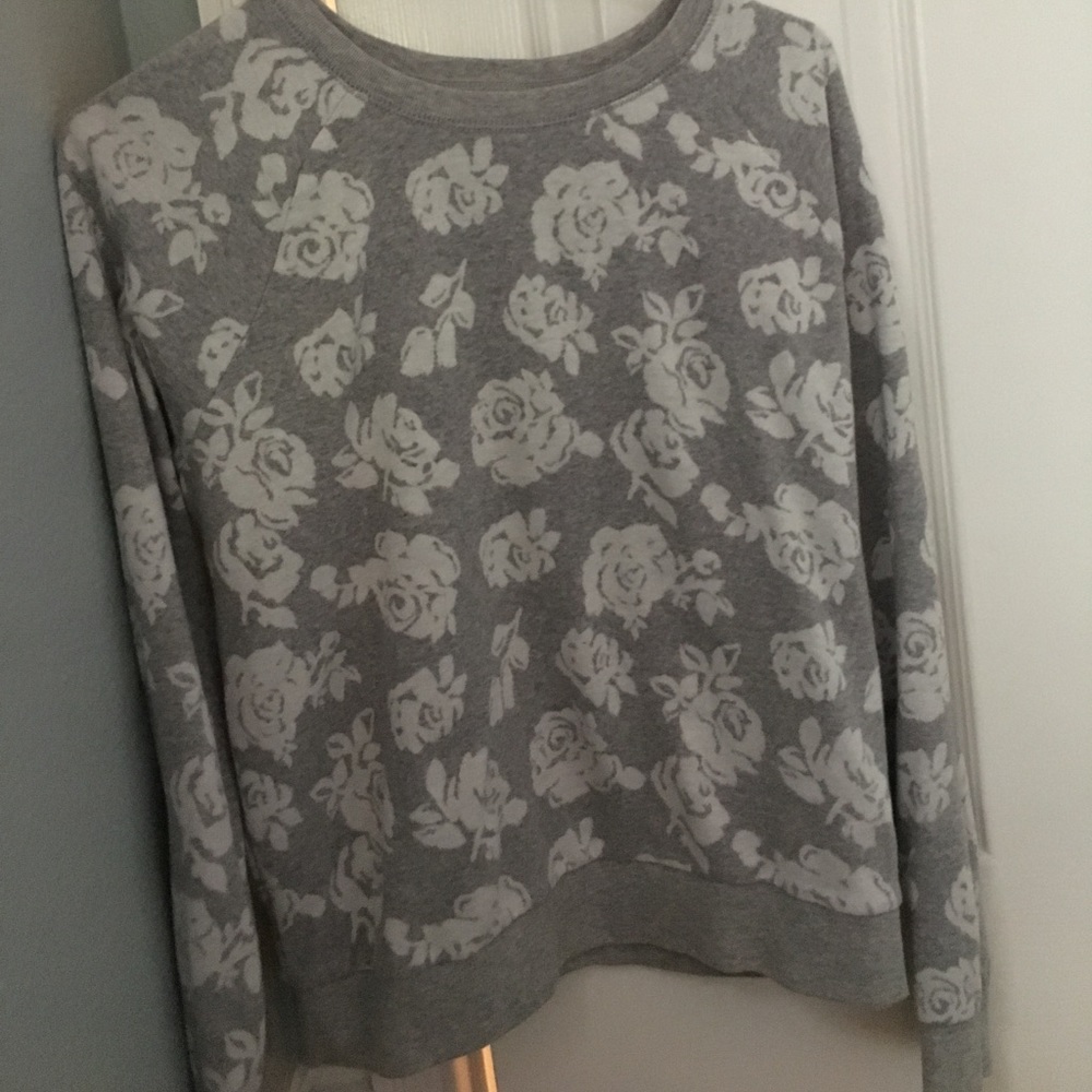 Gray Floral Sweatshirt Top