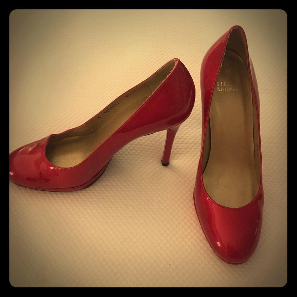 Stuart Weitzman red patent leather stiletto pumps
