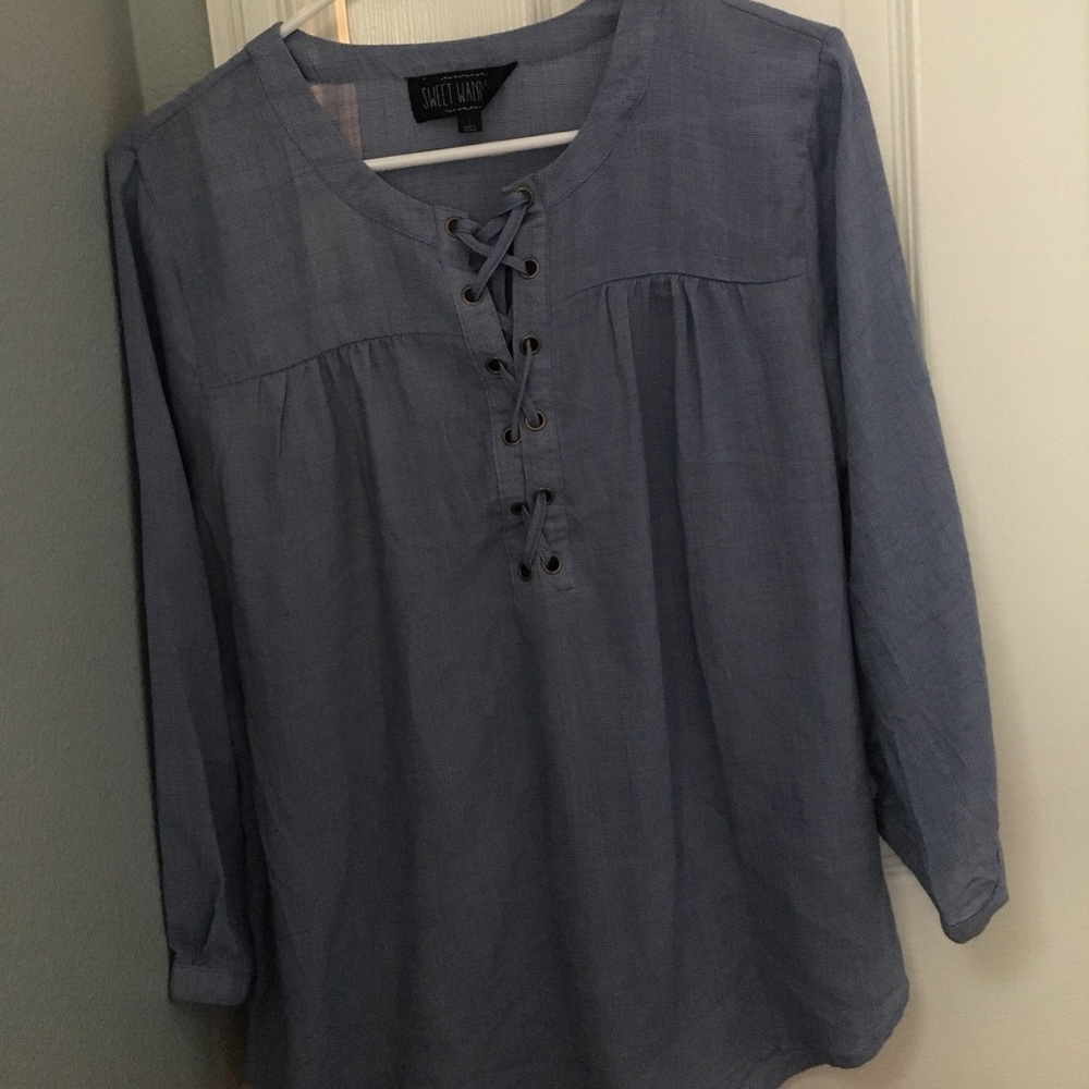 Lightly Gingham Navy Tie Up Blouse