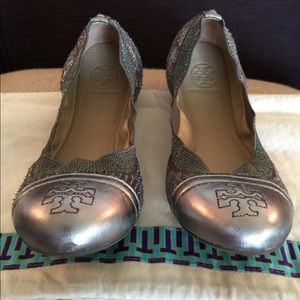 Tory Burch Gabby Metallic Python Ballet Flat