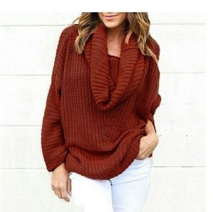 Winter scarf collar rust red sweater