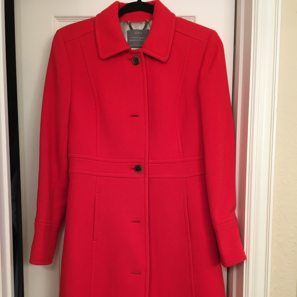 J Crew  almost knee length red coat