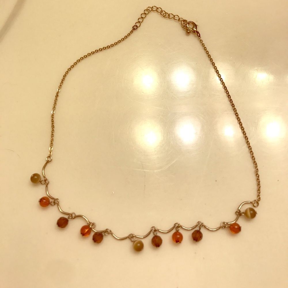 Orange and brown beaded short necklace