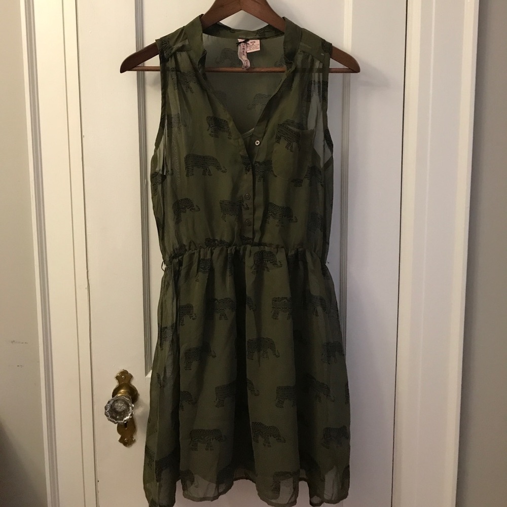 Sleeveless forest green elephant dress