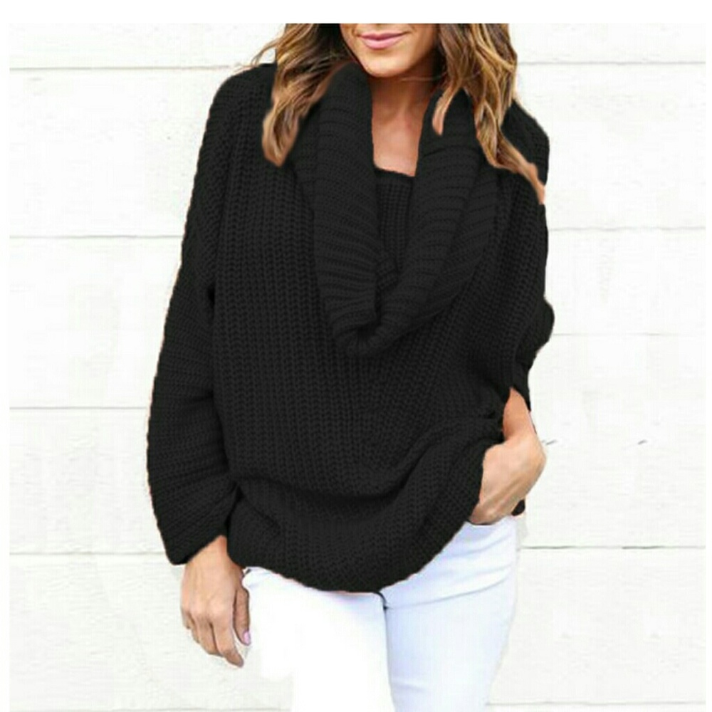Black scarf collar winter sweater