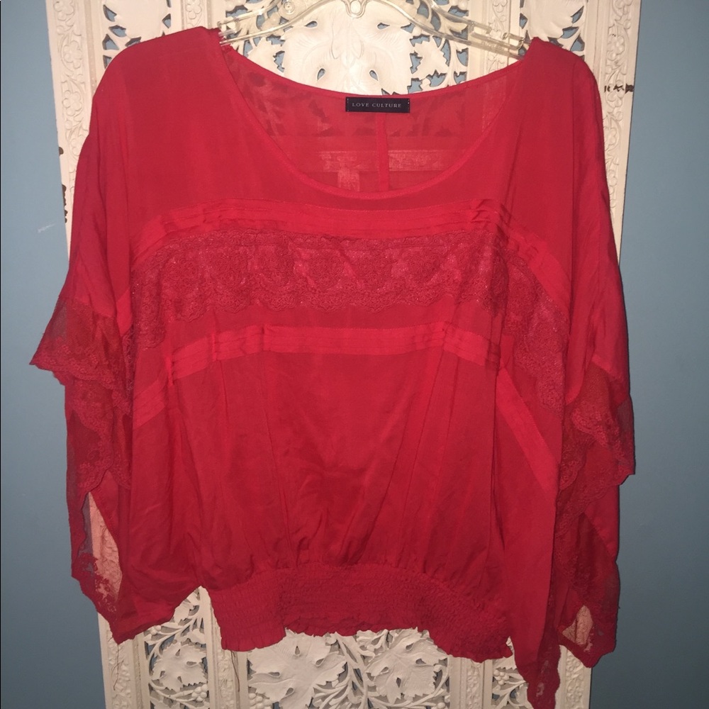 Love culture red flowy blouse