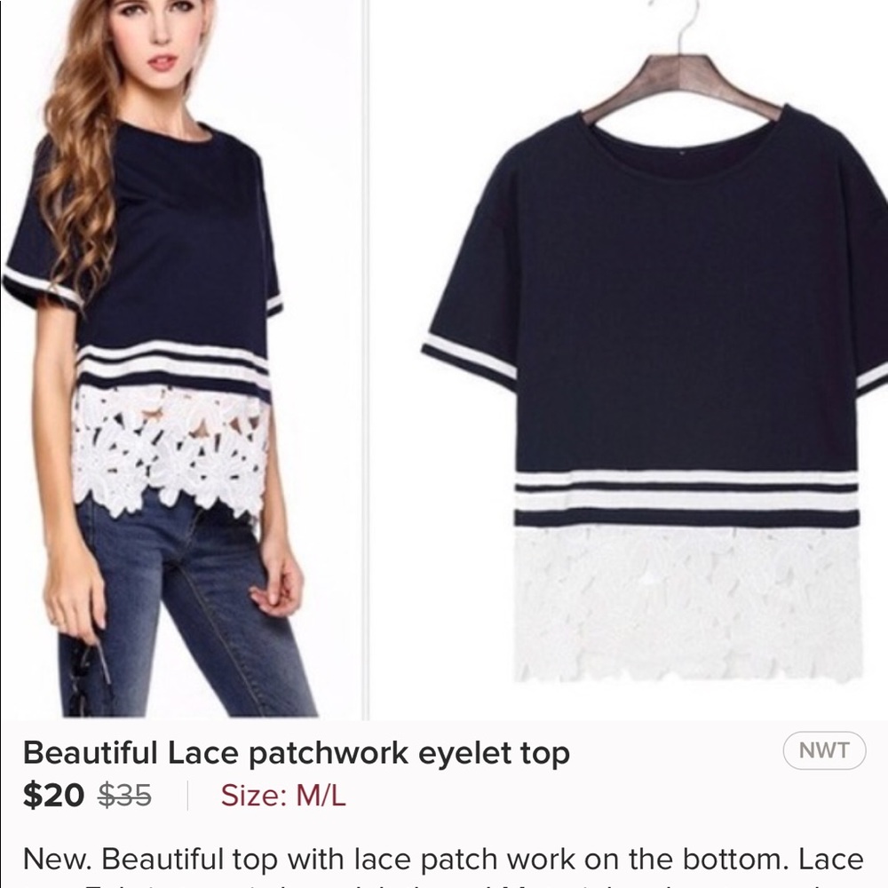 Lace patchwork eyelet top