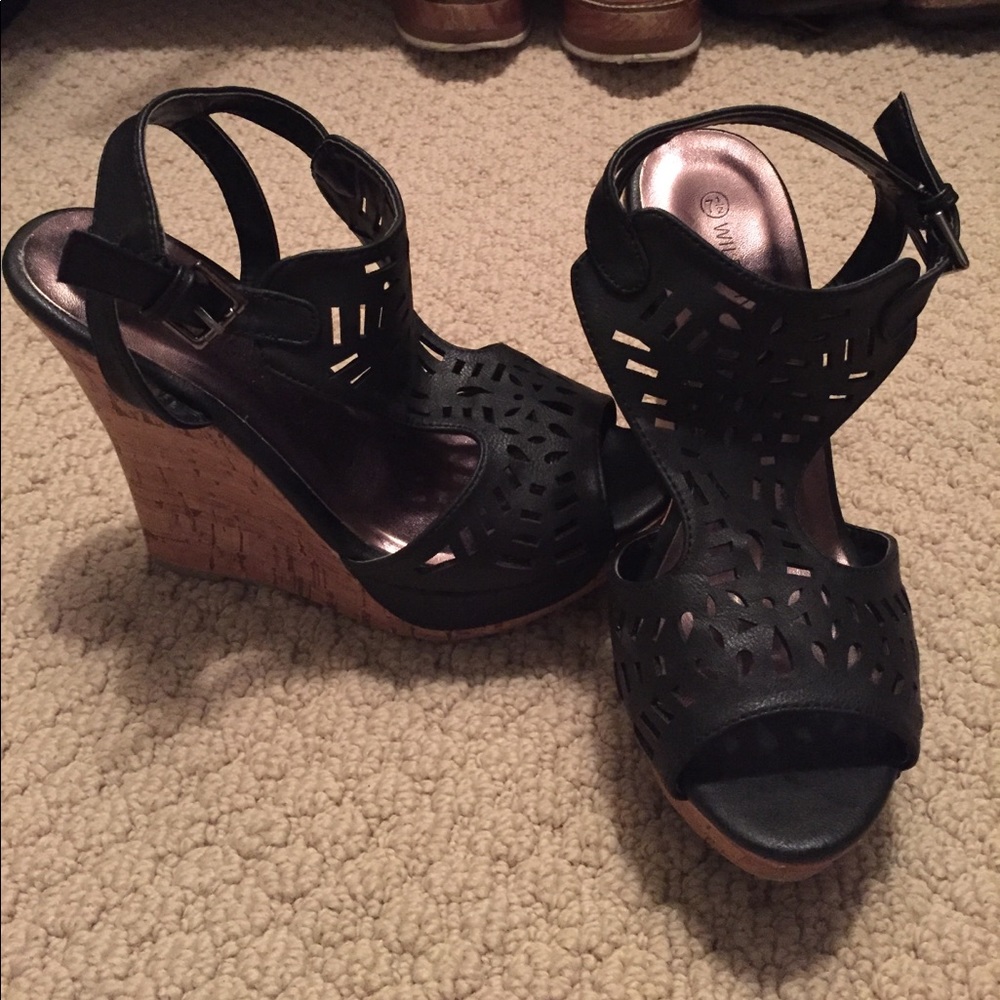 Black wedges, never worn!