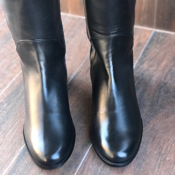 Black Wide Calf Chain Strap Leather Riding Boots - Picture 3 of 6