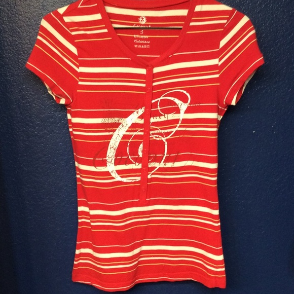 Red and white striped casual t - Picture 1 of 5