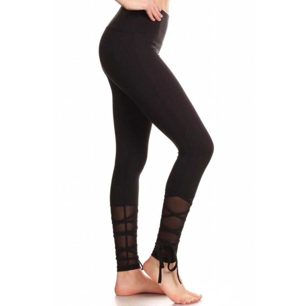 Lace Up Mesh Yoga Pants Workout Leggings - Picture 3 of 6