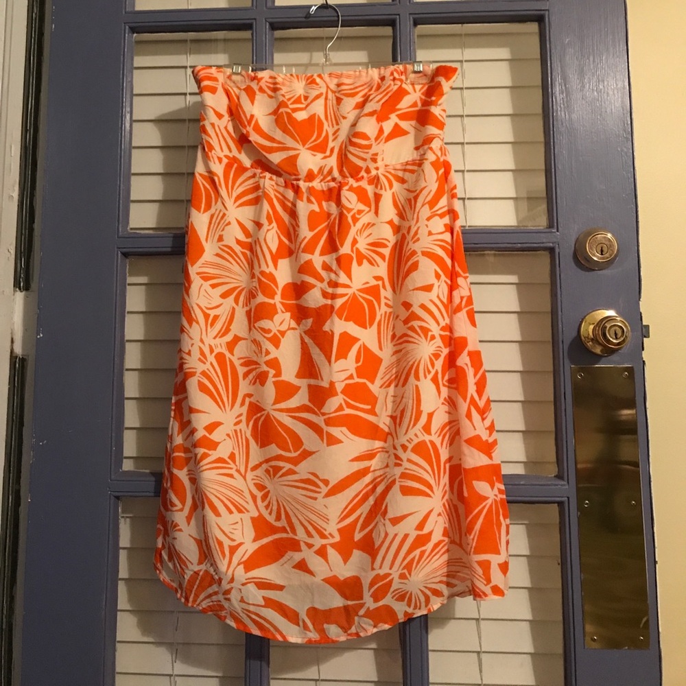 Strapless Orange Floral Dress