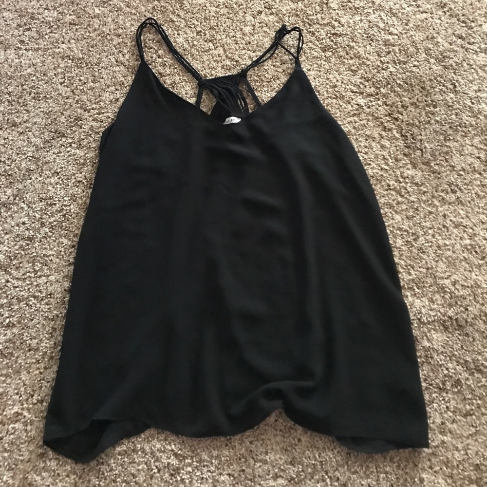 Black strappy open back tank