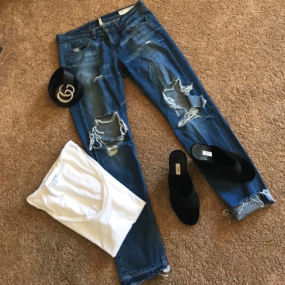 rag & bone Denim - Rag & Bone Boyfriend Aged Fringe Jeans Denim Pants