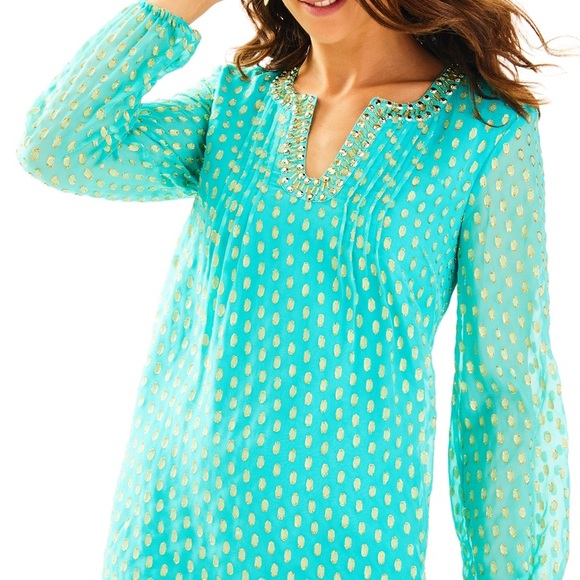 Lilly Pulitzer Colby Silk Tunic Dress in Aqua - Picture 1 of 6