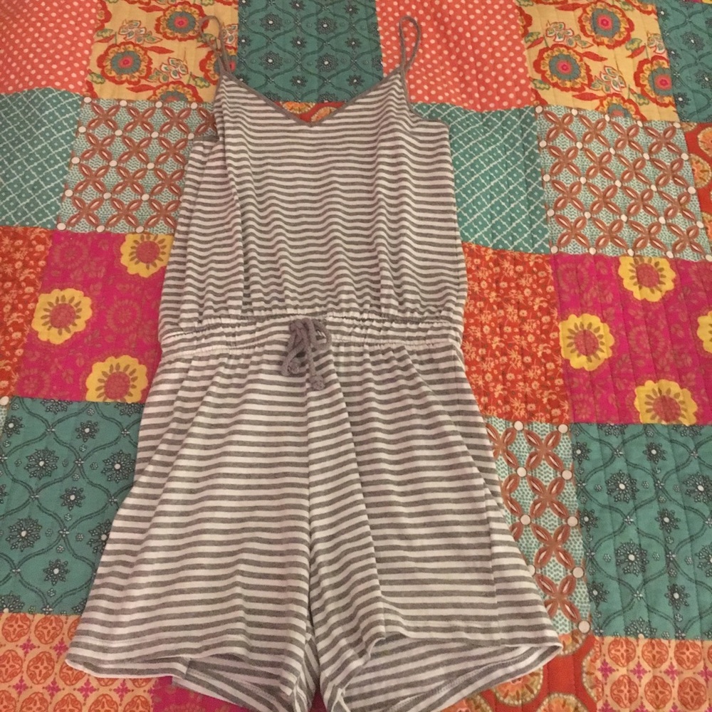 Striped White & Grey Romper