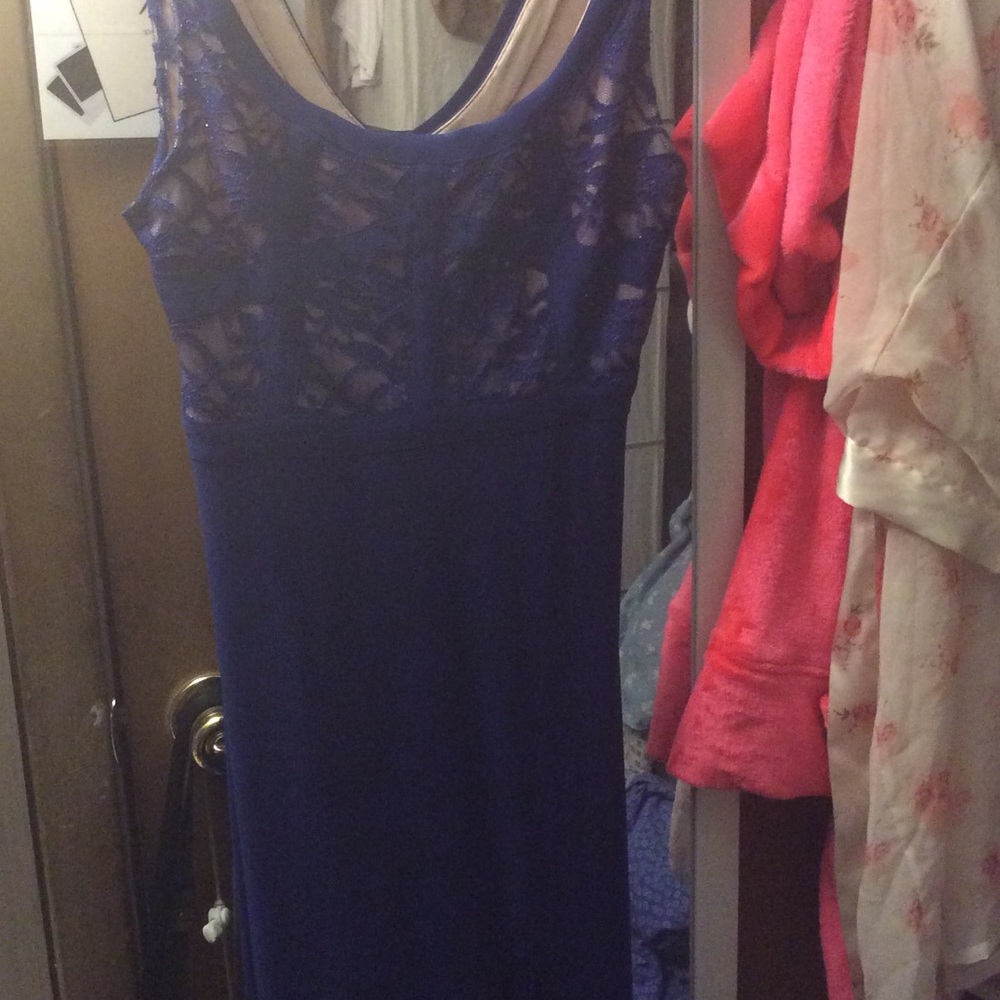 Blue evening gown with front high slit