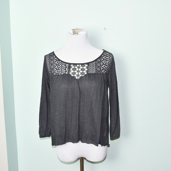 American Eagle Outfitters Tops - American Eagle Grey Crochet Detail Blouse