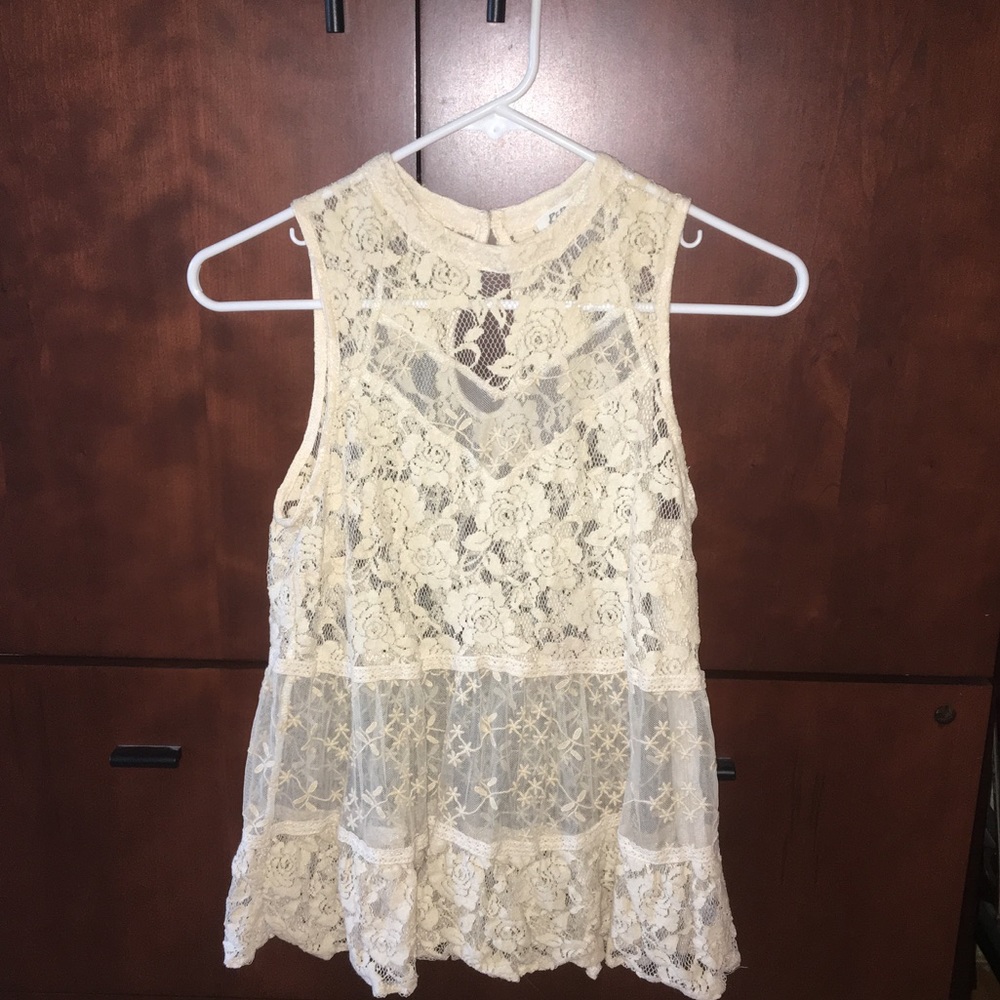 cream colored lace tank top