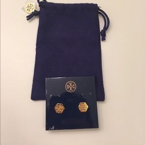 Tory Burch hexagon gold stud earrings