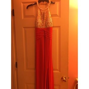 Gold and red prom dress