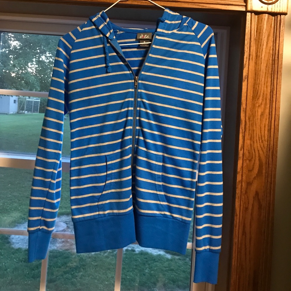 Blue zip up with grey stripes