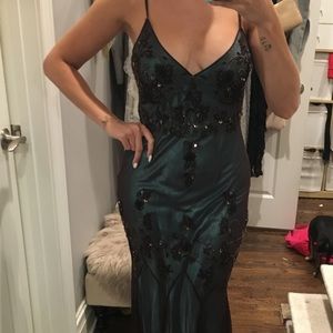 Gorgeous brown turquoise beaded maxi evening gown