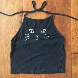 Black Halter Top with Cat face