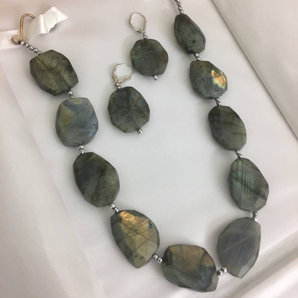Labradorite statement necklace and earrings
