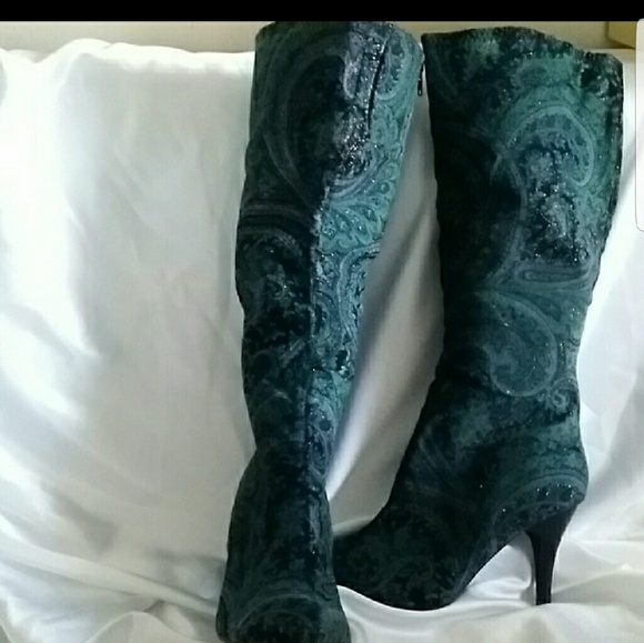 Diba Blue Turquoise Multi Colored Knee Length Boot - Picture 1 of 4