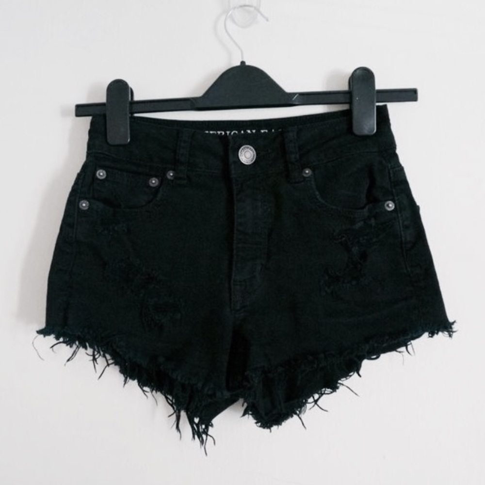 Black American Eagle Ripped High Waisted Shorts