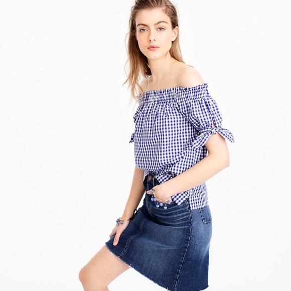 J.Crew Petite Off-the-Shoulder top in Gingham - Picture 2 of 4